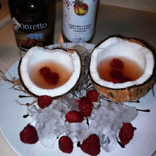 Drinks mixed in a coconut shell at a casino event in Houston