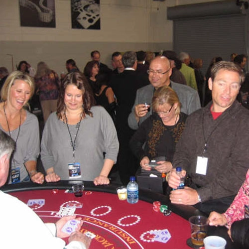 Blackjack dealer and table at a Convention.
