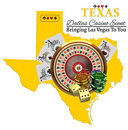 Outline of the state of texas with authentic casino chips and dice overlayed